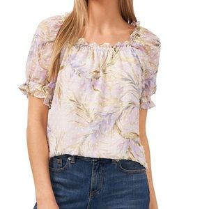 CeCe Clip Dot Floral Print Blouse - Size XL